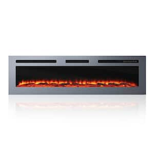 60 in. Stainless Steel Wall Mounted Electric Fireplace with Remote Control in Silver