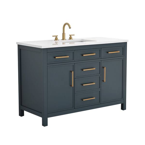 Cooper 48 in. W Bath Vanity in Vintage Blue with Engineered Stone Top in Ariston White with White Sink