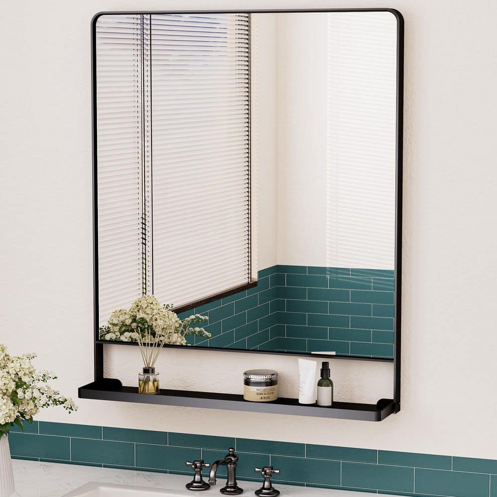 30 in. W x 36 in. H Rectangular Framed Black Mirror Metal Wall Bathroom Vanity Mirror with Shelf (Vertical) price history on PriceWatchPro