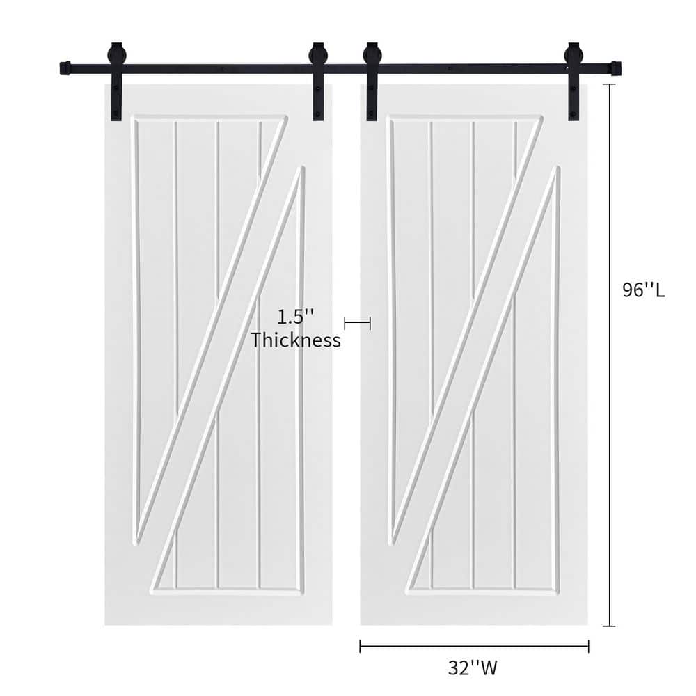Double Modern Z Frame 32 in. x 96 in. MDF White Barn Sliding Door With Hardware kit price history on PriceWatchPro