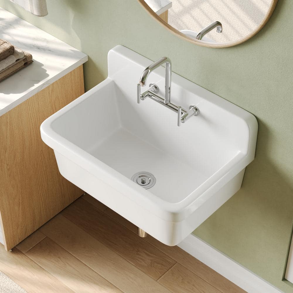 30 in. L x 20 in. W Wall Mount Laundry/Utility Sink Single Bowl Sink in White for 2-Hole Faucet price history on PriceWatchPro