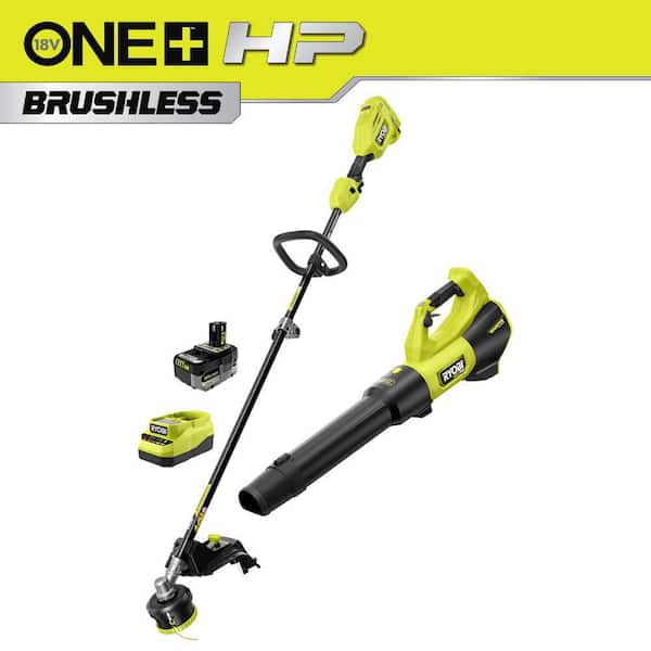 ONE+ HP 18V Brushless Cordless 15 in. String Trimmer & 130 MPH 510 CFM Leaf Blower Combo Kit w/ 4.0 Ah Battery & Charger