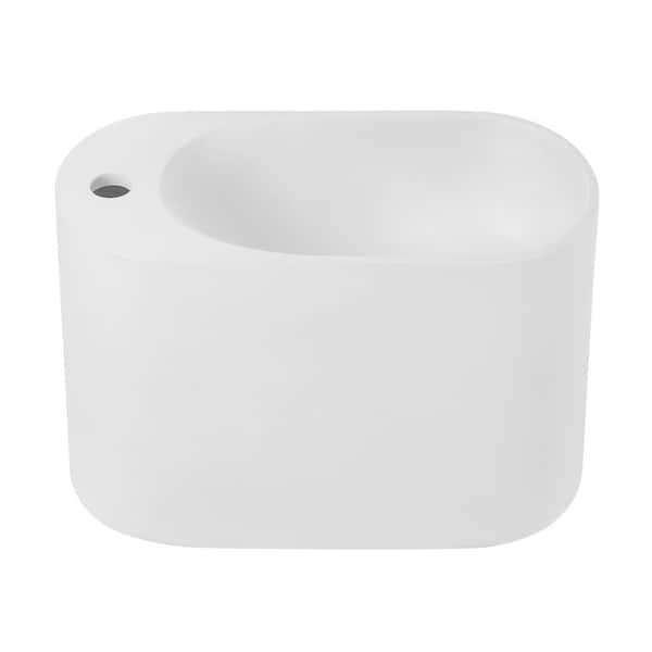 Terre 18 in. Solid Surface Oval Wall-Mounted Sink With 4 in. Basin Left Side Faucet Mount in Matte White