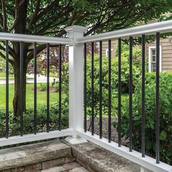 Traditional 8 ft. x 36 in. (Actual Size: 92 x 33 1/4" in.) White PolyComposite Vinyl Rail Kit with Black Metal Balusters