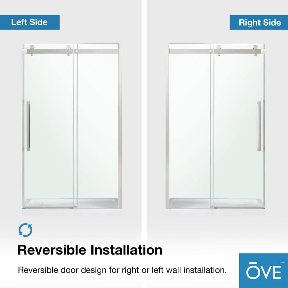 Satin Nickel Frameless Sliding Soft Close Shower Door with Clear Glass