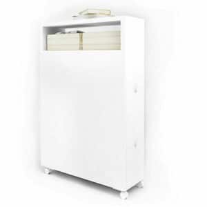 20 in. White Wood Storage Cabinet with Drawers and Casters