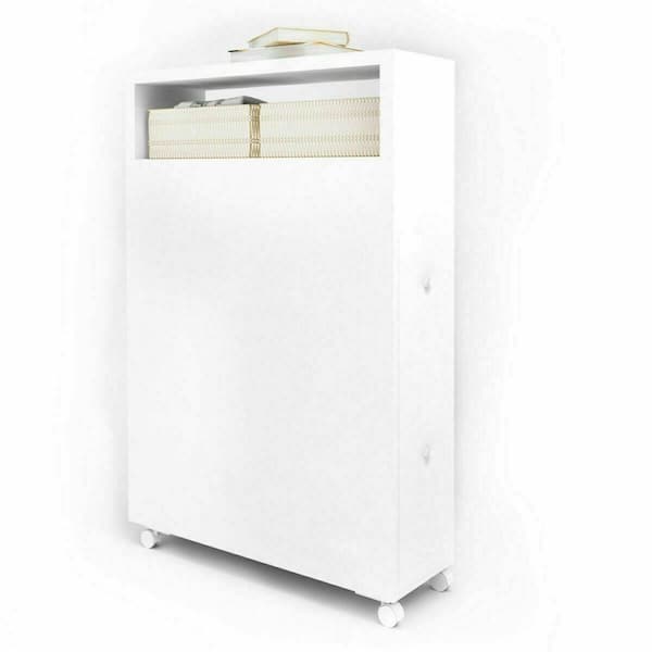 20 in. White Wood Storage Cabinet with Drawers and Casters