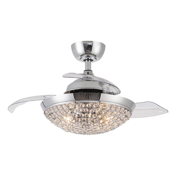Parrot Uncle Elaine 36 in. Indoor Chrome Downrod Mount Retractable Ceiling Fan Chandelier with Light Kit and Remote Control