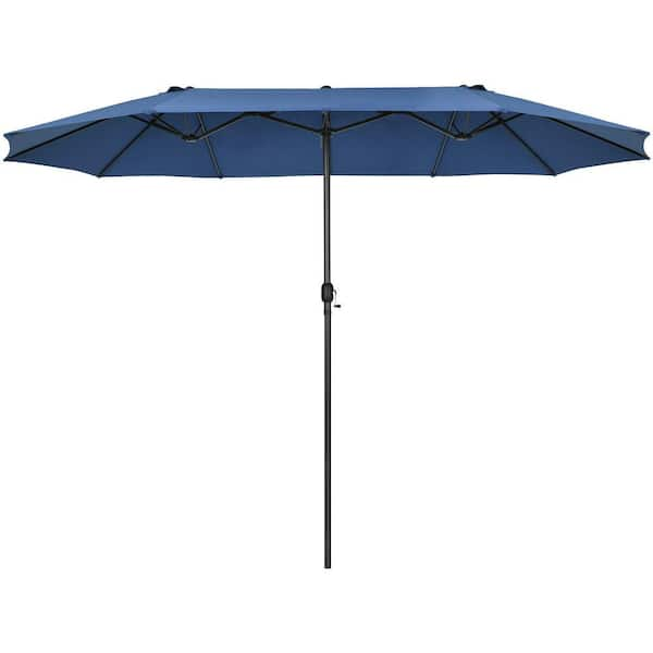 ANGELES HOME 15 ft. Steel Market Double-Sided Patio Umbrella with Hand ...