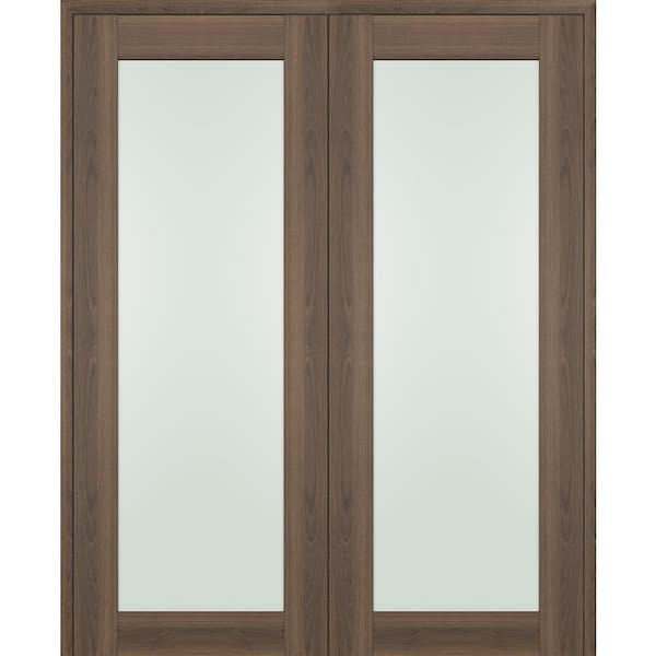 Belldinni Vona 207 60"x 80" Both Active Full Lite Frosted Glass Pecan Nutwood Wood Composite Double Prehung French Door
