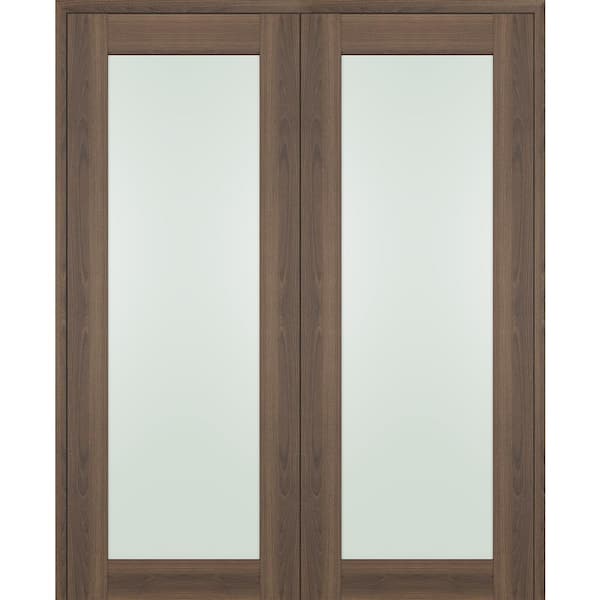 Vona 207 72 in. x 96 in. Both Active Full Lite Frosted Glass Pecan Nutwood Wood Composite Double Prehung French Door
