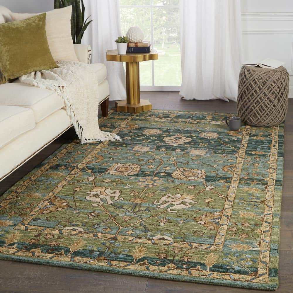 Cardamom Blue and Green Hand-Tufted Wool 8' x 10' Rug