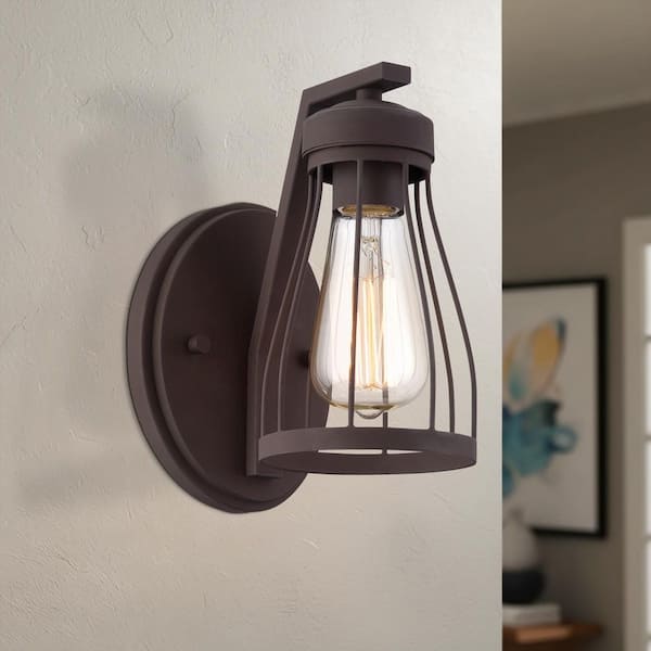 Designers Fountain Brooklyn 4.5 in. 1-Light Bronze Rustic Wall Sconce with Metal Cage Shade