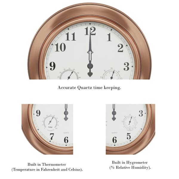 Large Metal 18 Inch Indoor Outdoor Home Patio Wall Clock Hygrometer Temperature  Gauge, 1 unit - Kroger