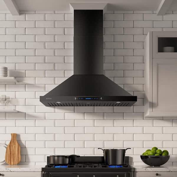 30 in. 900CFM Convertible Wall Mount Range Hood in Black Stainless Steel 4-Speed w/ Charcoal Filter and Gesture Control