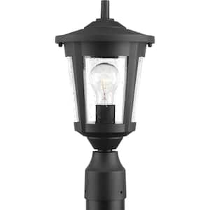 East Haven Collection 1-Light Textured Black Clear Seeded Glass Transitional Outdoor Post Lantern Light