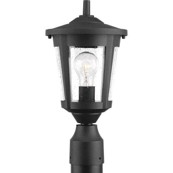 Progress Lighting East Haven Collection 1-Light Textured Black Clear Seeded Glass Transitional Outdoor Post Lantern Light