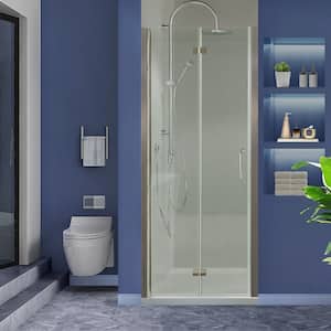 32-33.3 in. W x 72 in. H Frameless Bi-Fold Shower Door in Brushed Nickel with Clear SGCC Tempered Glass