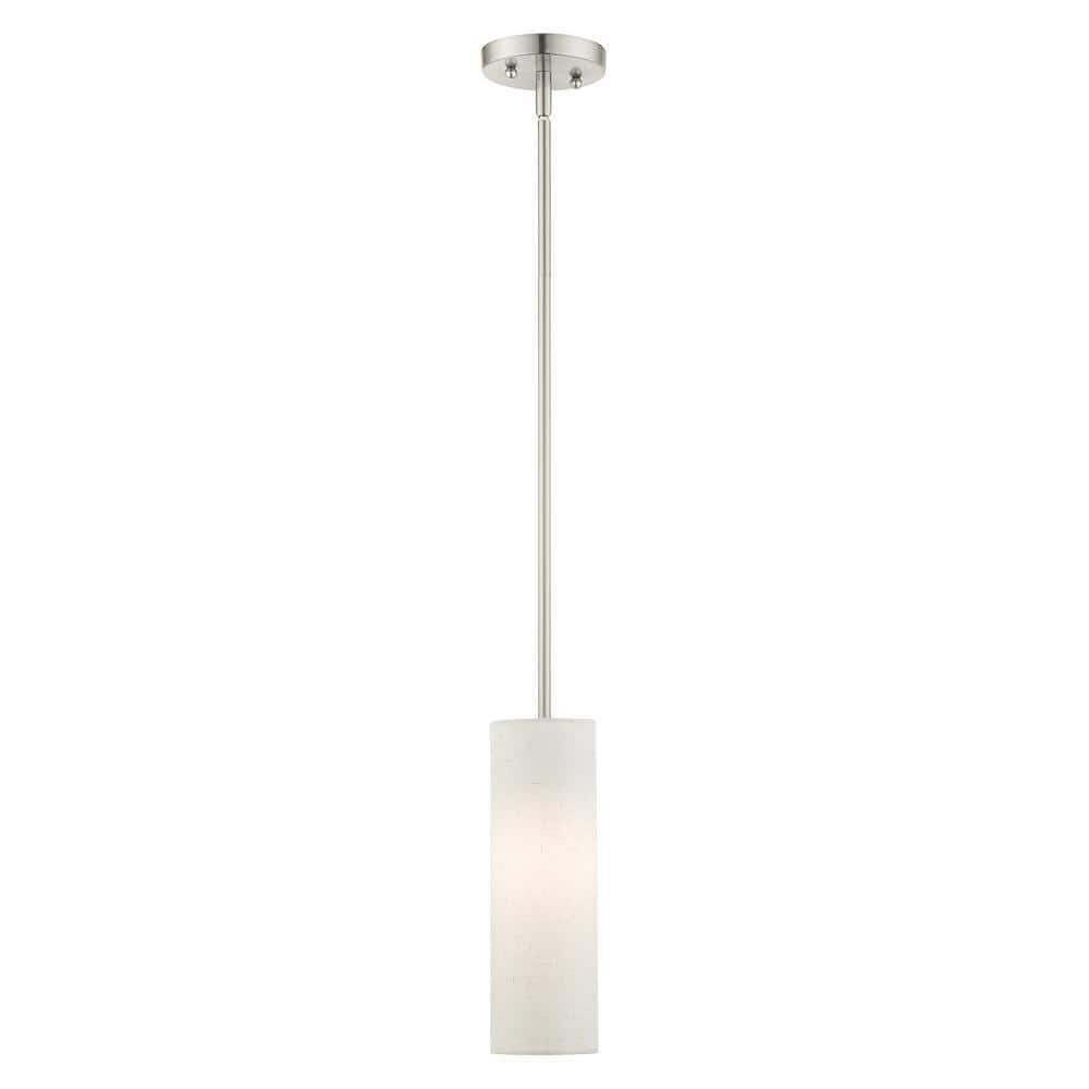 Contemporary Brushed Nickel Mini Pendant with Oatmeal Fabric Shade