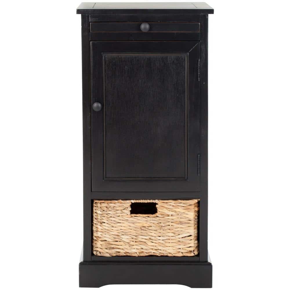 Raven Distressed Black Tall Transitional Storage Unit with Pull-Out Basket