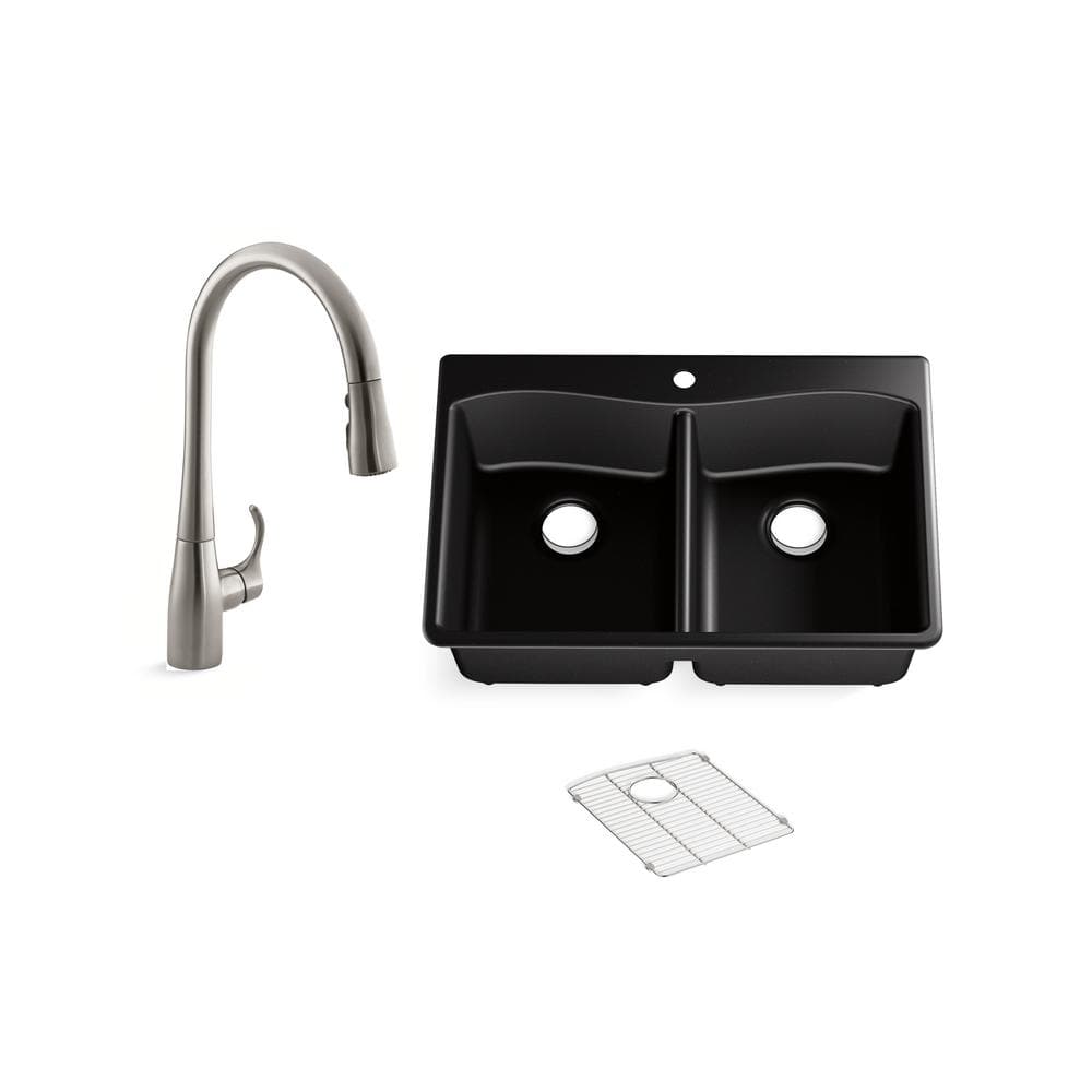 Kennon Drop-In Neoroc Granite Composite 33 in. Double Bowl Kitchen Sink with Simplice Faucet in Matte Black price history on PriceWatchPro