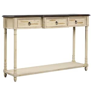 51.57 in. Beige Rectangle Shape Solid Wood Console Table with Projecting Drawers and Long Shelf