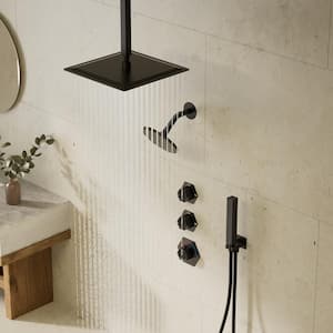 Module Switch His and Hers 5-Spray Dual Ceiling Mount 12 in. Fixed and Handheld Shower Head 2.5 GPM in Matte Black