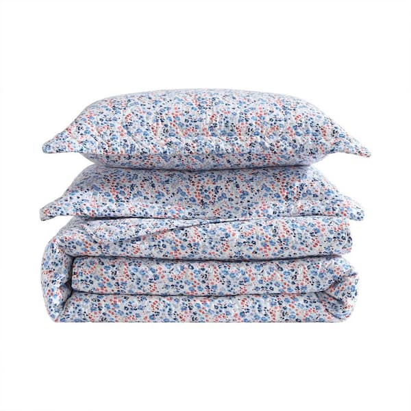 Laura Ashley Leona Flower 3-Piece Blue/Red Cotton Full/Queen