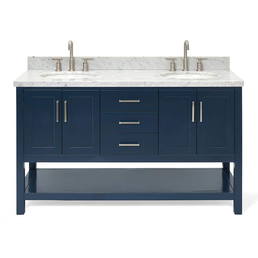 Magnolia Midnight Blue Double Vanity with Carrara Marble Top