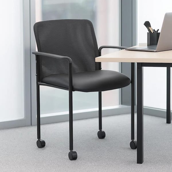 Vayu Vinyl Upholstered Ergonomic Guest Chair in Black with Non-Adjustable Arms