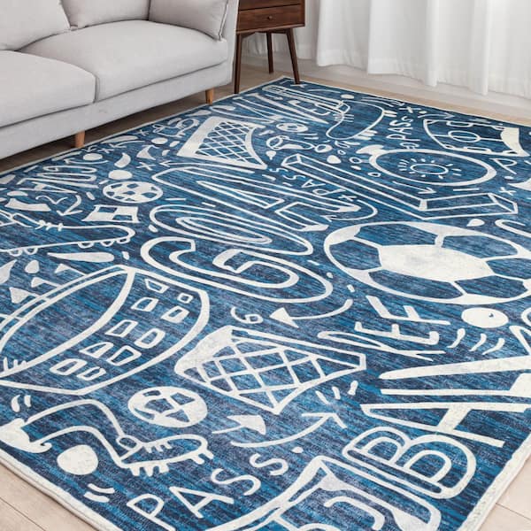 Sportsglyphs 8 ft. x 8  ft. Blue Western Area Rug