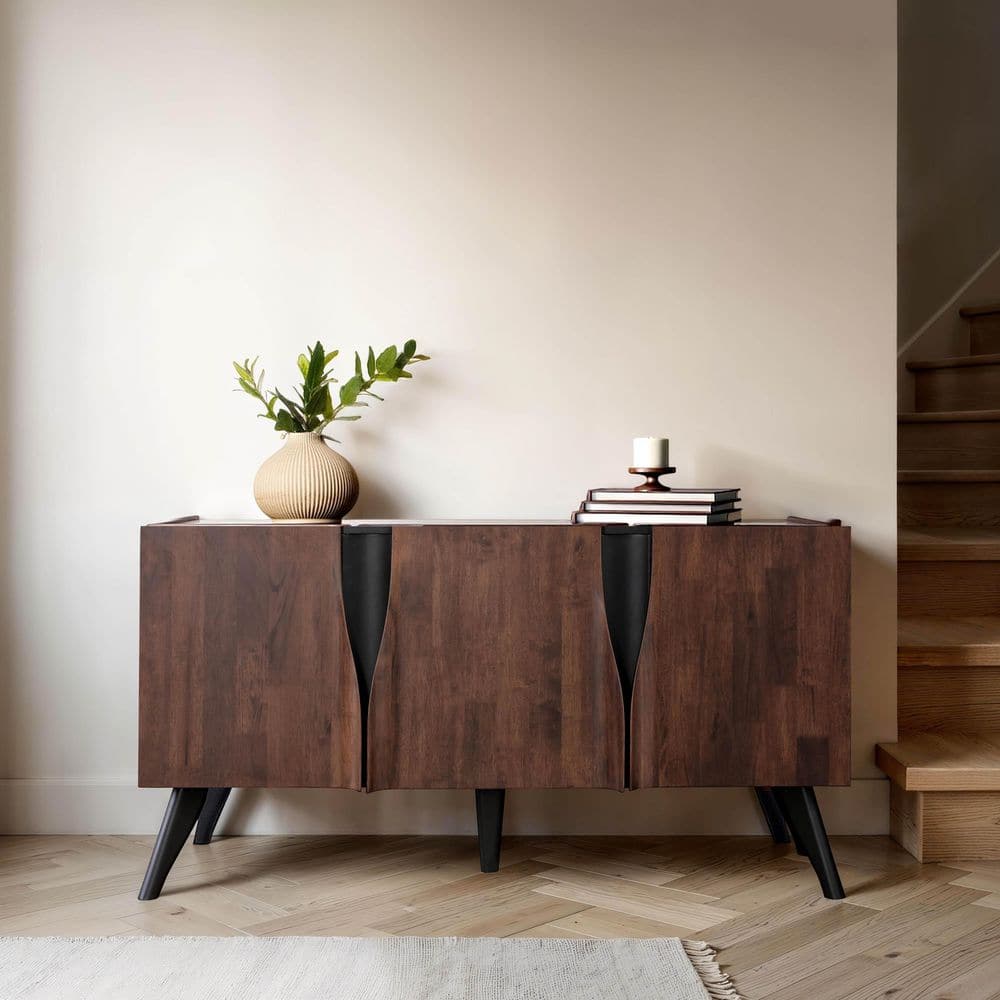 Sheila Rich Walnut 61.8 in. Sculpted Wood Buffet Server with Drawer and Shelves price history on PriceWatchPro