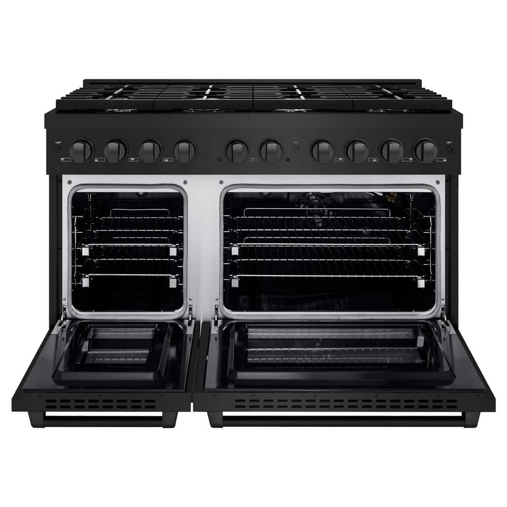 48" Black Stainless Steel Double Oven Gas Range with Griddle