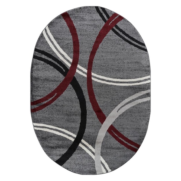Toscana Red 5 ft. x 7 ft. Modern Abstract Circles Indoor Oval Area Rug