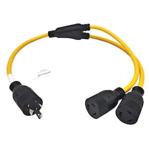 3 ft. 12/3 20 Amp 125-Volt Twist Lock 3-Prong NEMA L5-20 Y Splitter Cord (L5-20P to 2x L5-20R), Yellow