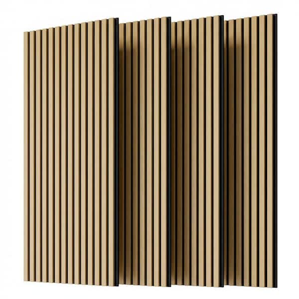 Wall Slat Wall Panels, 4-Piece Wood Slat Acoustic Panels for Wall and Ceiling - 3D Fluted Sound Absorbing Panel