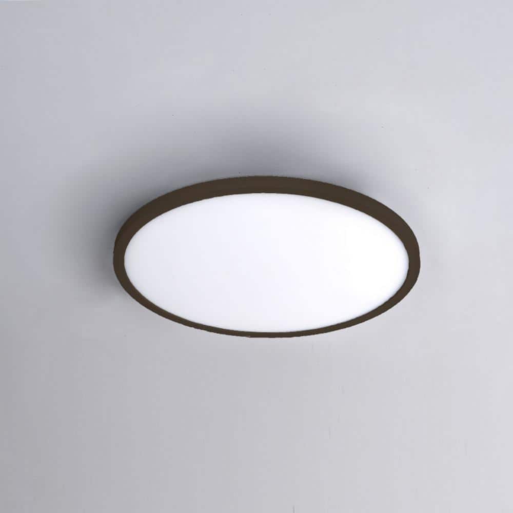 Sleek Edge-Lit Bronze LED Flush Mount Light, 15"