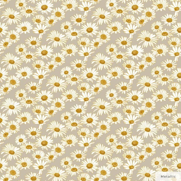 Tempaper Novogratz Metallic Greige Daisies Vinyl Peel and Stick Wallpaper Roll (Covers 28 sq. ft.)