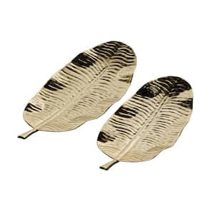 Gold Metal Leaf Decorative Tray (Set of 2)