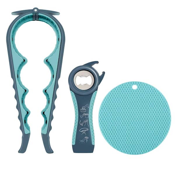 5 in 1 Multi‑Use Jar Opener for Weak Hands and Seniors with Arthritis, Non‑Slip Bottle Lid Opener with Gripper Pad, Blue