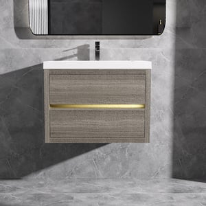 30 in. Wall-Mounted Floating Bath Vanity in Ash Grey with Single Solid Surface Sink Top in White