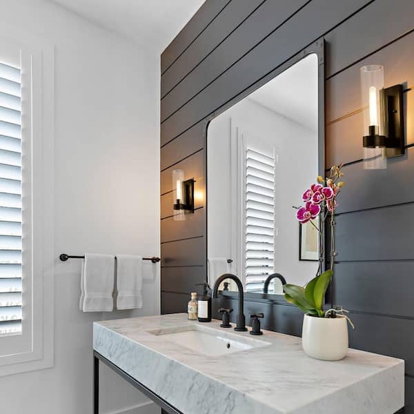 16.75 in. 1-Light Black Bathroom Vanity Light Wall Sconce with Cylinder Clear Glass (2-Pack)