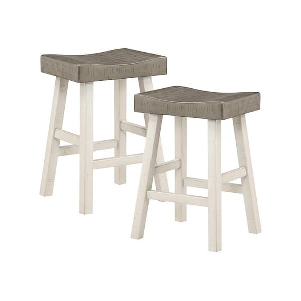 Unbranded Oxton 24.5 in. White and Coffee Wood Counter Height Stool with Wood Seat (Set of 2)