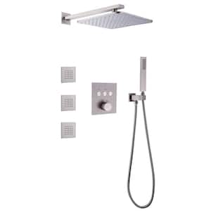 Thermostatic Single Handle 1-Spray Shower Faucet 1.8 GPM with Anti Scald Rain Wall Mount Shower System in Brushed Nickel