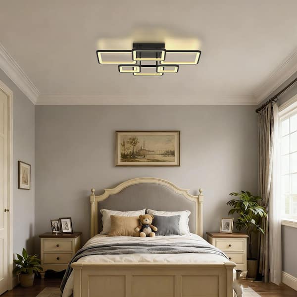 Modern Dimmable 6 Square Selectable Integrated LED Flush Mount with Remote,Ceiling Fixture for Bedroom Living Room