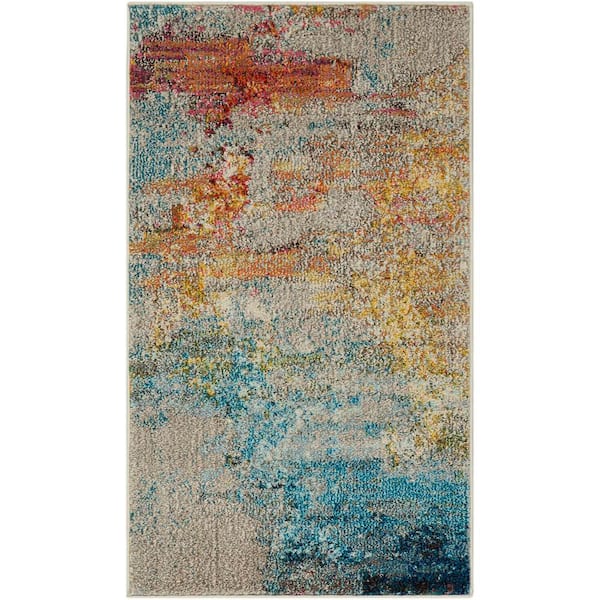 Celestial Sealife Multicolor doormat 2 ft. x 4 ft. Abstract Modern Kitchen Area Rug