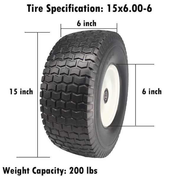 Ogracwheel 15 in. x 6.00 in.-6 Flat Free Lawn/Garden Tire, 3/4 & 5
