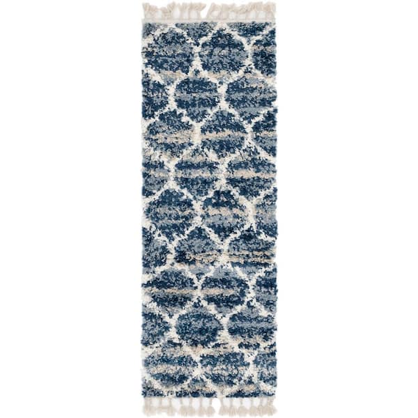 Hygge Shag Trellis Blue 2 ft. 2 in. x 6 ft. Runner Rug