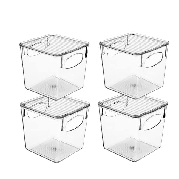 Toy Storage Bins 6 in. x 6 in. Clear Toy Bag, (Set of 4) Stackable Small Plastic Storage Bins Organizer with Lids
