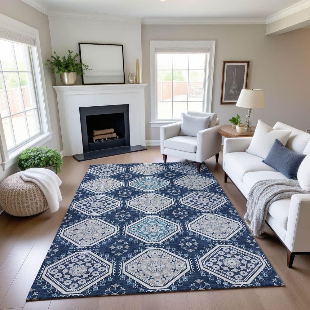 Mayfield Premium Machine Washable Abstract AMF1442 Navy 10 ft. x 14 ft. Area Rug price history on PriceWatchPro